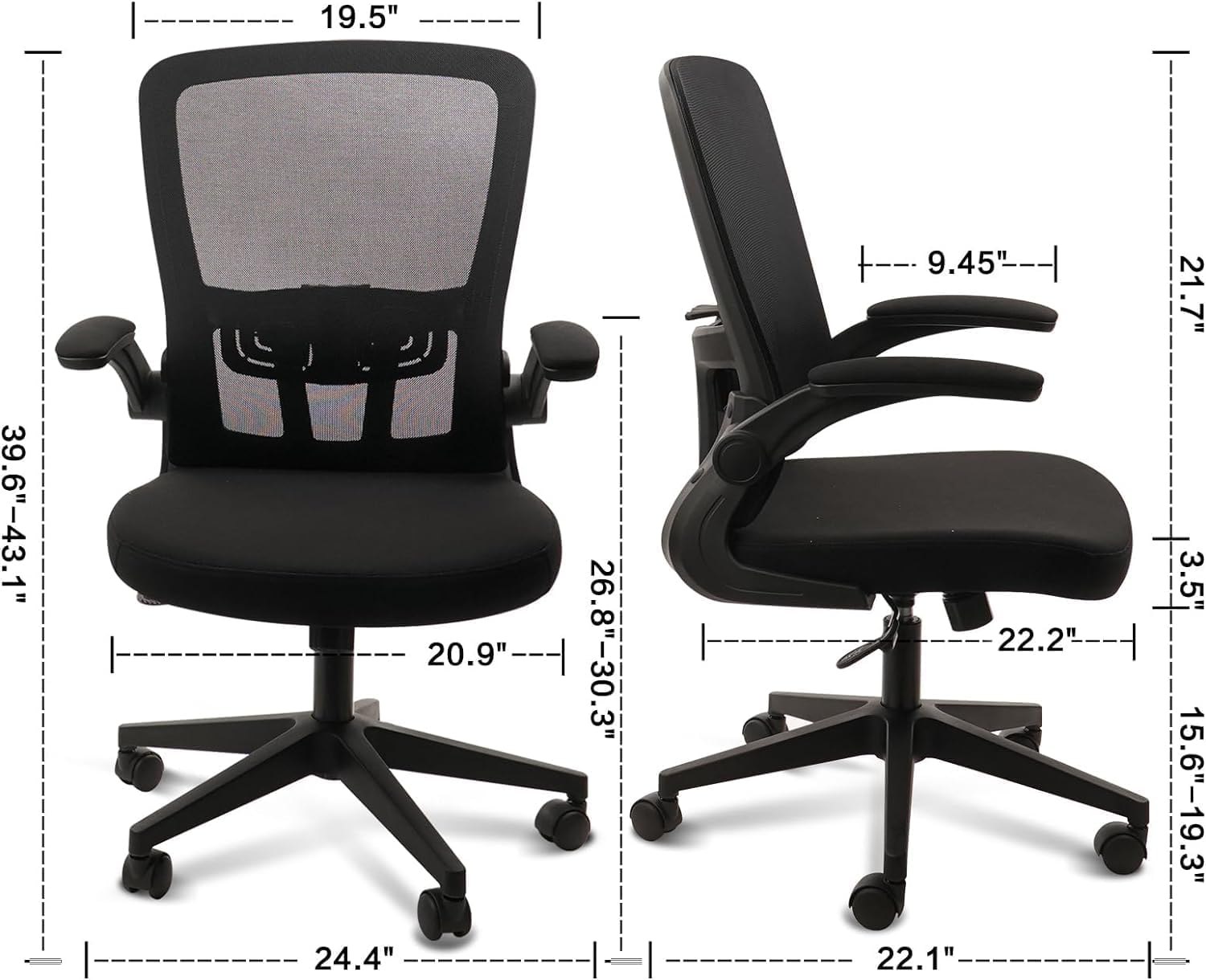 KLASIKA Desk Chairs with Wheels, Ergonomic Mesh Office Chair Adjustable Height and Swivel Lumbar Support Home Office Chair with Flip Up Armrests, Set of 4