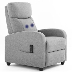 VANCIKI Massage Recliner Chairs, Classic Adjustable Single Sofa Push Back Reclining Chair Fabric Seat Cushion and Backrest with Comfy Arms for Living Room - Grey