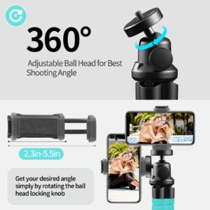 Aureday Phone Tripod, Flexible Tripod for iPhone and Android Cell Phone, Portable Small Tripod with Wireless Remote and Clip for Video Recording/Vlogging/Selfie (Blue)