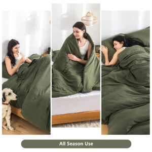 COTTEBED Ultra-Soft Queen Washed Bedding Comforter Sets Bed, All Seasons Use Light Weight with Warm Fluffy Washable Cotton Microfiber Fabric,1 Bed Comforter & 2 Pillow Sham(Queen/Full,Dark Olive Green