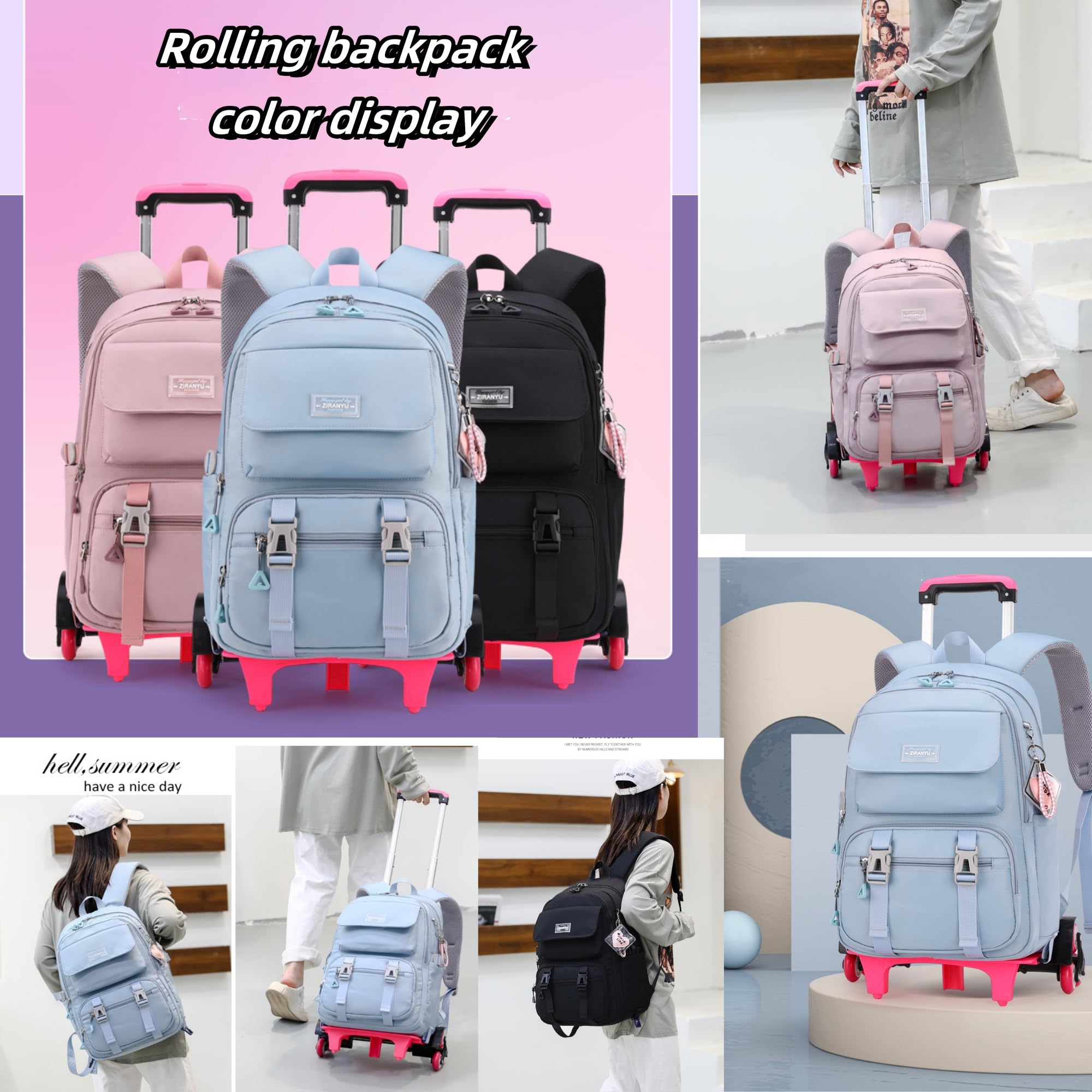 ZHANAO Rolling Backpack Luggage BookBag with Wheels Trolley Bag Wheeled Travel Backpack for Girls & Boys Trolley Bag