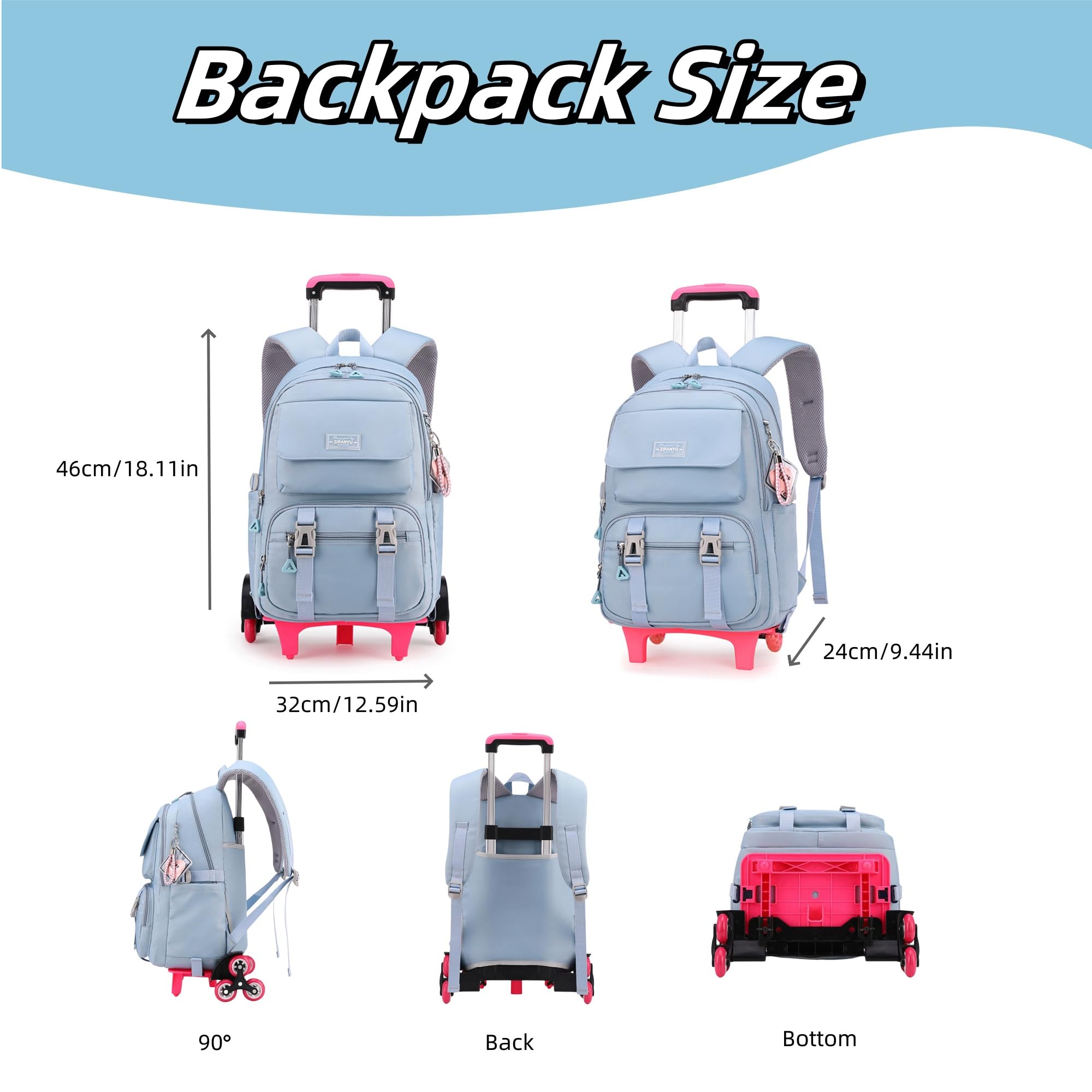 ZHANAO Rolling Backpack Luggage BookBag with Wheels Trolley Bag Wheeled Travel Backpack for Girls & Boys Trolley Bag