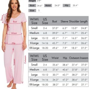 WiWi Womens Viscose from Bamboo Pajamas Set Short Sleeve Pjs Pajama Sleepwear Soft Pants Sets S-XXL, Aqua, Medium