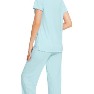 WiWi Womens Viscose from Bamboo Pajamas Set Short Sleeve Pjs Pajama Sleepwear Soft Pants Sets S-XXL, Aqua, Medium