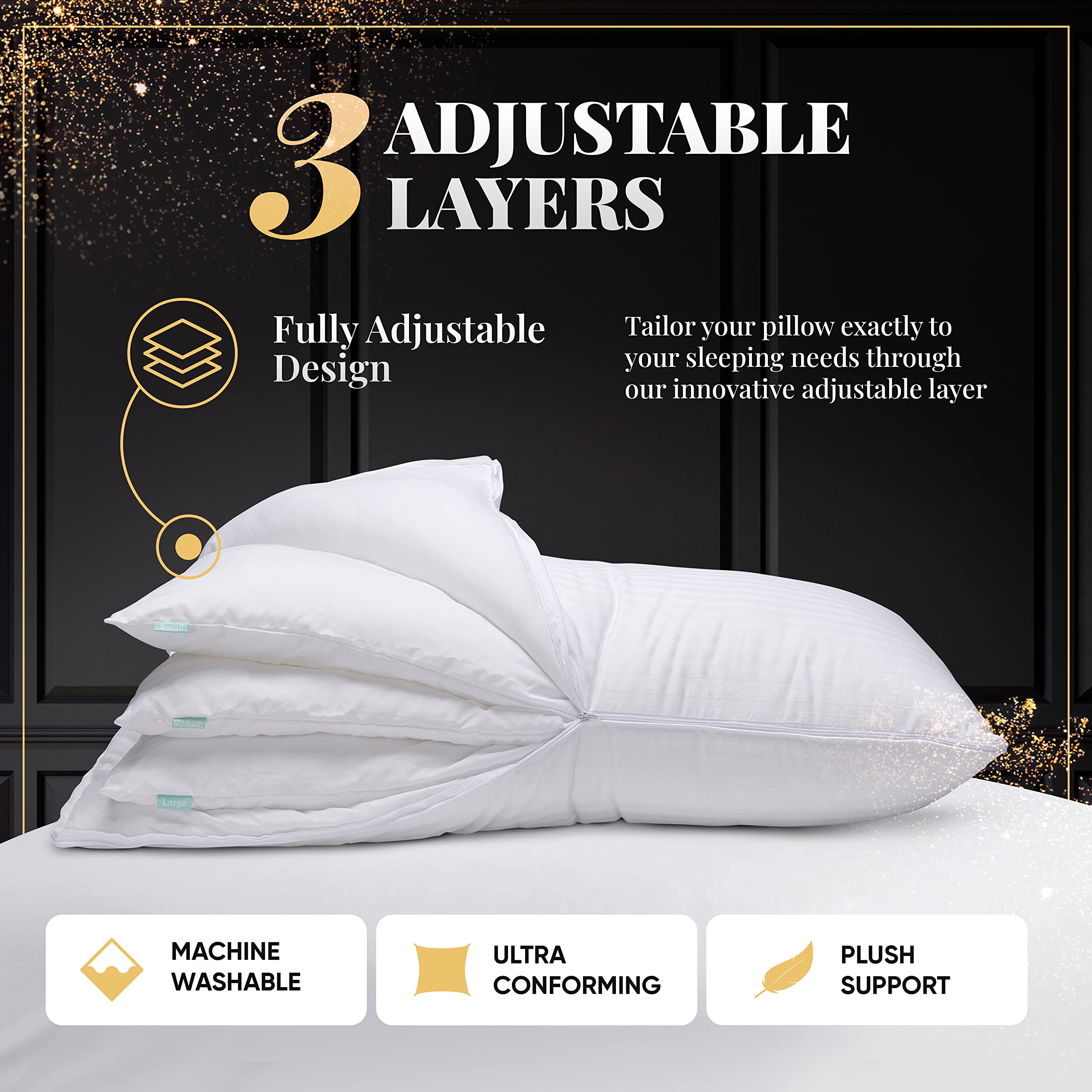 EverSnug Adjustable Layer Pillows for Sleeping - Set of 2, Cooling, Luxury Pillows for Back, Stomach or Side Sleepers (Queen (Pack of 2))