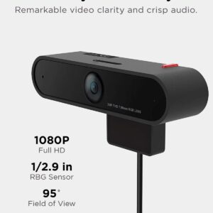 Lenovo HD 1080p Webcam (LC50) - Monitor Camera with 90° Wide Angle, Dual Microphones & Smart Video Capture – Magnetic Desktop Cam w/ Privacy Shutter & Light for Virtual Class, Meetings & Conferences