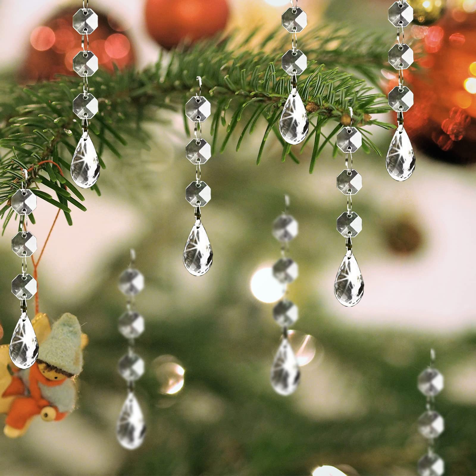 Christmas Ornaments Crystal Tree Decorations, 30Pcs Acrylic Clear Hanging Crystals for Centerpieces Teardrop Chandelier Garland Beads for Xmas Wedding Party home Decor