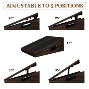 Professional Slant Board Calf Stretcher: Adjustable Incline Stretch Squat Wedge, Posture Board Wooden Physical Therapy Equipment, Non Slip Achilles Stretcher with Extra Side Handle - Walnut Color