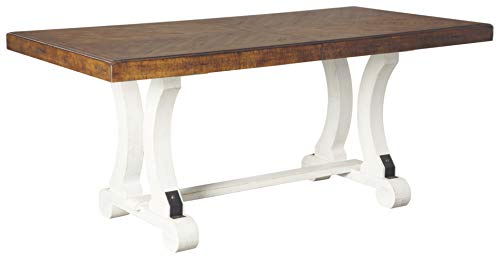 Signature Design by Ashley Valebeck Farmhouse -Dining Room Server or Buffet, White & Brown & Valebeck Farmhouse Rectangular Extension Dining Table, Fits up to 8, White & Brown