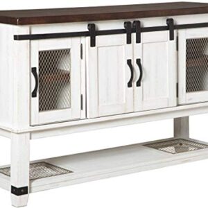 Signature Design by Ashley Valebeck Farmhouse -Dining Room Server or Buffet, White & Brown & Valebeck Farmhouse Rectangular Extension Dining Table, Fits up to 8, White & Brown