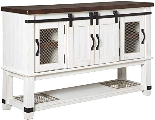 Signature Design by Ashley Valebeck Farmhouse -Dining Room Server or Buffet, White & Brown & Valebeck Farmhouse Rectangular Extension Dining Table, Fits up to 8, White & Brown