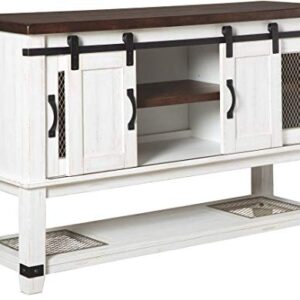 Signature Design by Ashley Valebeck Farmhouse -Dining Room Server or Buffet, White & Brown & Valebeck Farmhouse Rectangular Extension Dining Table, Fits up to 8, White & Brown