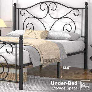 VECELO Queen Size Bed Frame with Headboard and Footboard, Heavy Duty Metal Slat Support, Platform Mattress Foundation, No Box Spring Needed, Easy Assembly, Dark Black