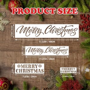 4 Pieces Merry Christmas Stencil Reusable Stencils for Painting Christmas Decoration Painting Template for Furniture, Wall, Window, Fabric, Wood，4 Different Sizes (Merry Christmas)