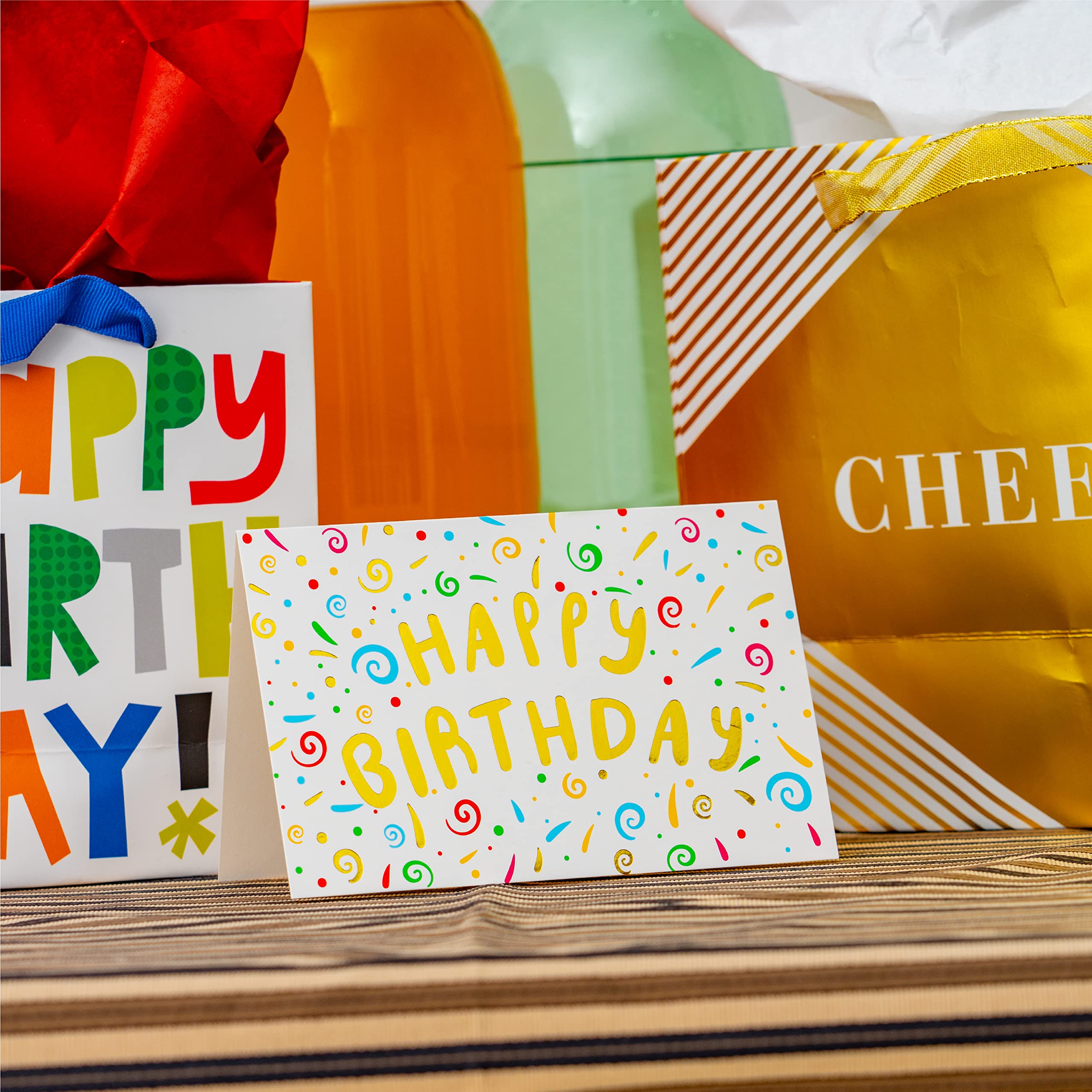 120 Pack Assorted Gold Foil Happy Birthday Cards with Envelopes, Organizer Box, Stickers, and Seals - 4x6 Inches, 8 Unique Designs, Ideal for Kids, Men, Women, and Elderly