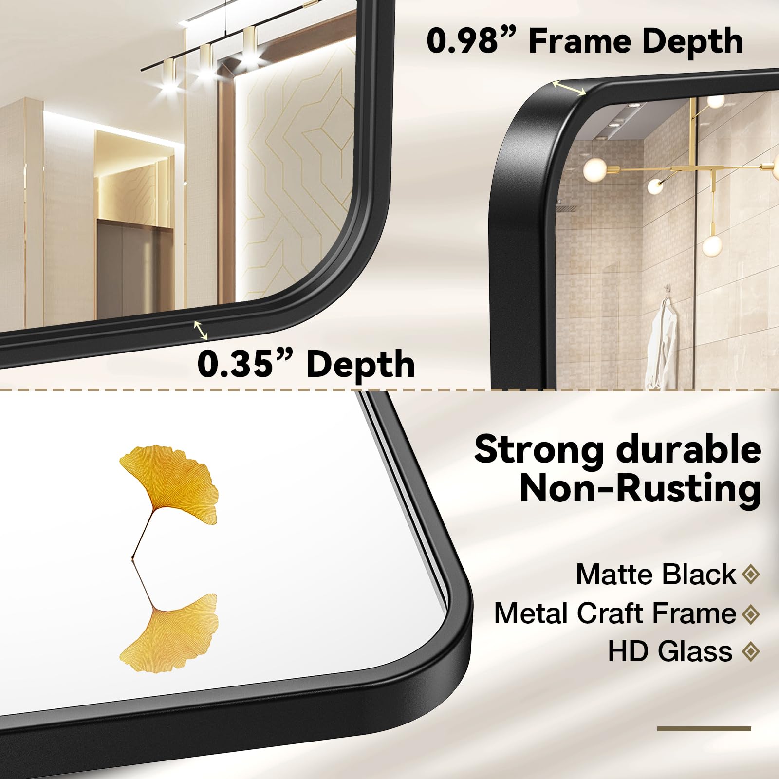 Brightify 40x30 Inch Black Metal Framed Mirror, Black Bathroom Mirror for Wall, Bathroom Vanity Mirror for Wall, Modern Rectangle Wall Mirror for Bathroom, Vertical or Horizontal