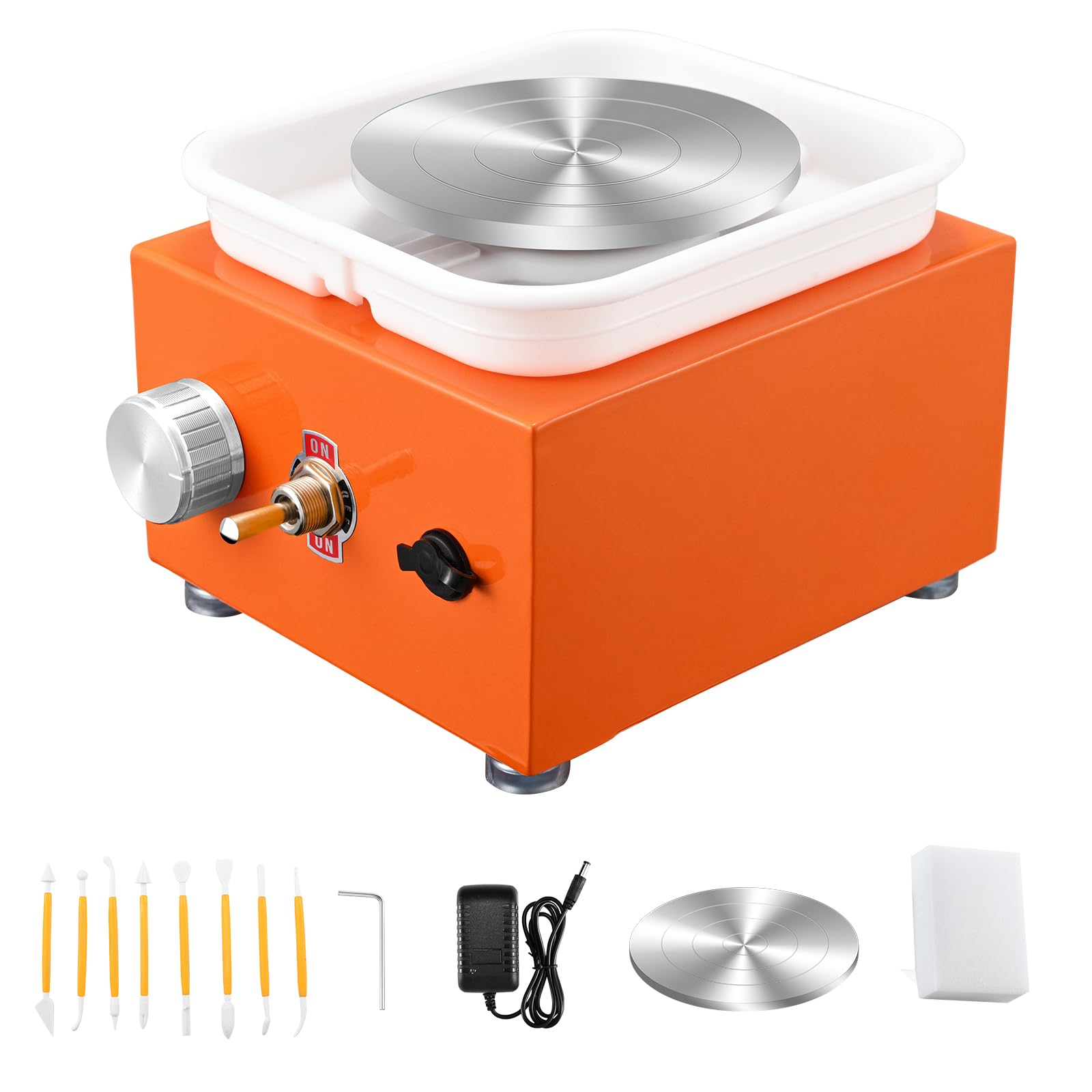 NantFun Mini Pottery Wheel Machine, 6.5cm 10cm Double Turntables Detachable Basin Forming Machine Adjustable Speed Electric Ceramic Wheel with Clay Tools for Kids Adults Beginners (Orange)