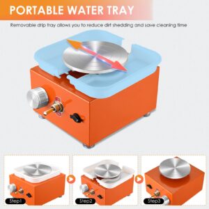 NantFun Mini Pottery Wheel Machine, 6.5cm 10cm Double Turntables Detachable Basin Forming Machine Adjustable Speed Electric Ceramic Wheel with Clay Tools for Kids Adults Beginners (Orange)