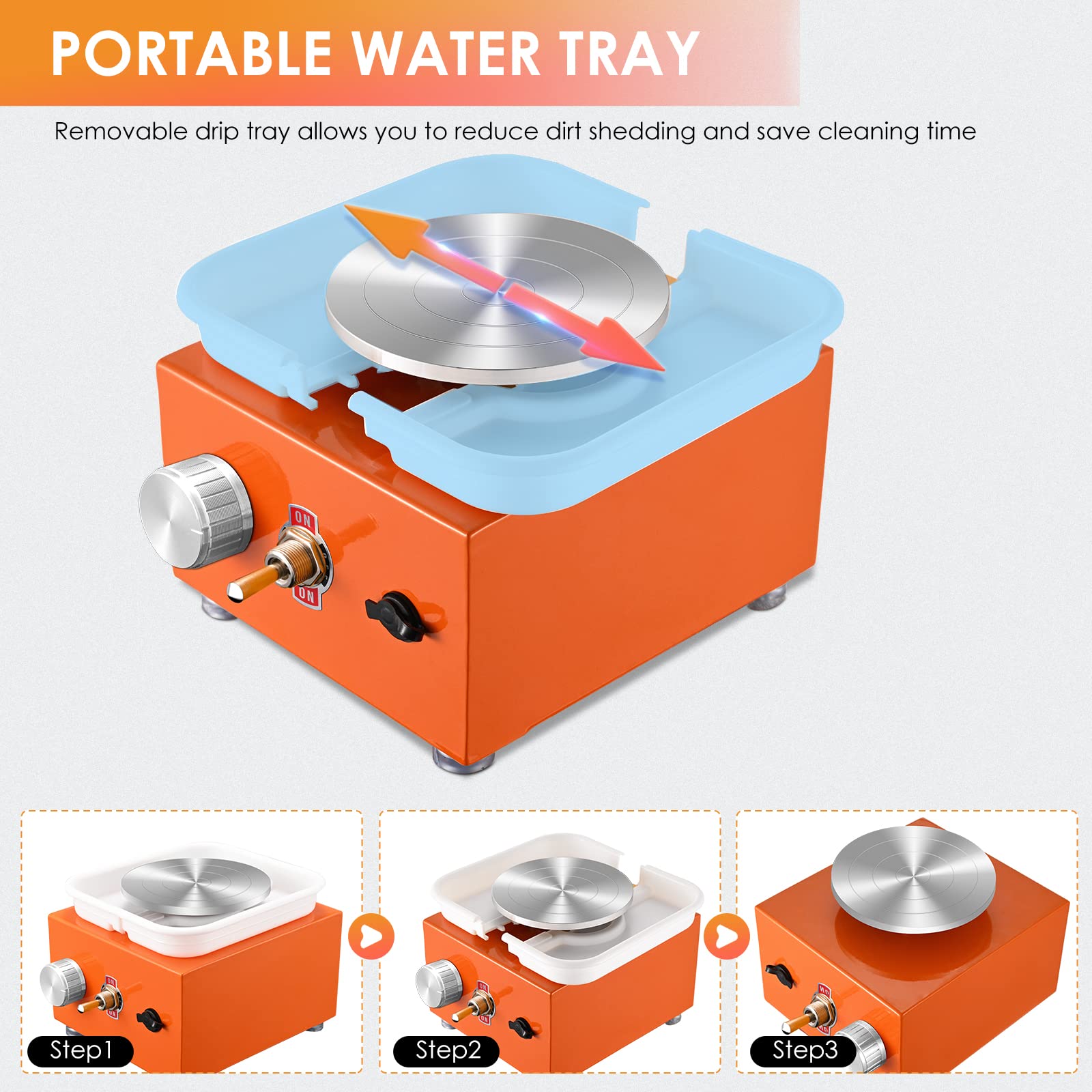 NantFun Mini Pottery Wheel Machine, 6.5cm 10cm Double Turntables Detachable Basin Forming Machine Adjustable Speed Electric Ceramic Wheel with Clay Tools for Kids Adults Beginners (Orange)