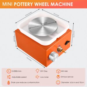 NantFun Mini Pottery Wheel Machine, 6.5cm 10cm Double Turntables Detachable Basin Forming Machine Adjustable Speed Electric Ceramic Wheel with Clay Tools for Kids Adults Beginners (Orange)