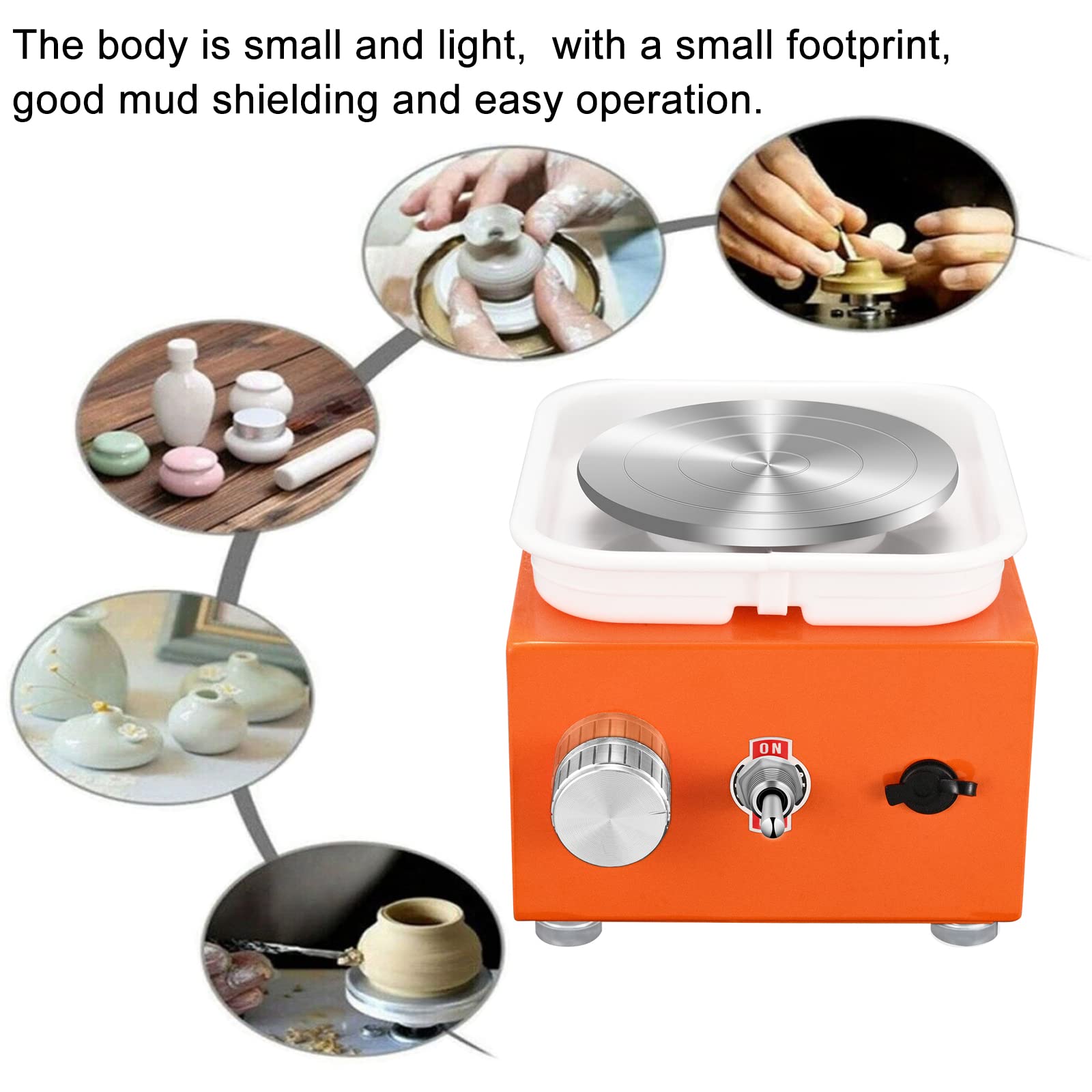 NantFun Mini Pottery Wheel Machine, 6.5cm 10cm Double Turntables Detachable Basin Forming Machine Adjustable Speed Electric Ceramic Wheel with Clay Tools for Kids Adults Beginners (Orange)