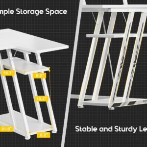 MOTPK White Gaming Desk L Shaped with LED Lights, Small Corner Computer Desk 39inch with Power Outlets, Gaming Table with PC Storage Shelf, Gamer Desk with Monitor Shelf, Carbon Fiber Texture