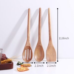 Delicate Wooden Utensils For Cooking, Set of 3, Wood Kitchen Utensils Cooking Tools, 12 Inch Acacia Wooden Spoons Spatula Set, Cooking Gadgets Safe For Nonstick Cookware, Easy To Use