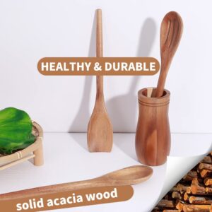 Delicate Wooden Utensils For Cooking, Set of 3, Wood Kitchen Utensils Cooking Tools, 12 Inch Acacia Wooden Spoons Spatula Set, Cooking Gadgets Safe For Nonstick Cookware, Easy To Use