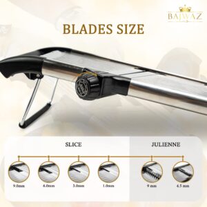 BAJWAZ Mandoline Slicer for Kitchen 6 Adjustable Stainless Steel Blades Vegetable Slicer And Food Cutter | French Fry Maker with Peeler &Safety Gloves