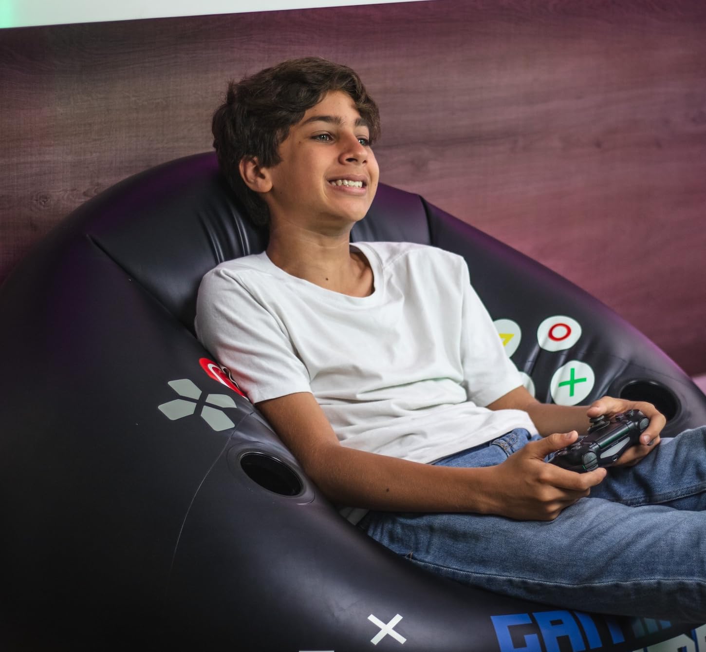 FranFusion Inflatable Gaming Chair for Kids & Teens with Cup Holders and Side Pocket - This Air Bean Bag Game Chair is The Perfect Furniture for Gamer Room Decor