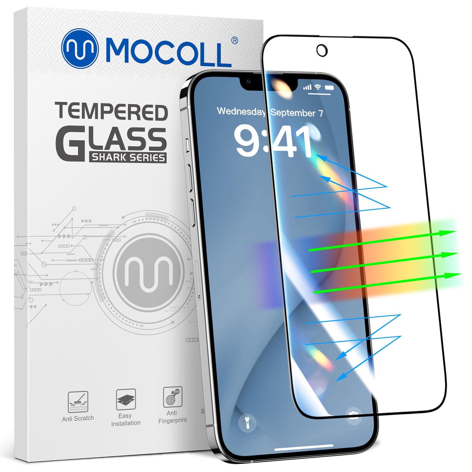 MOCOLL Anti Blue Light Screen Protector Compatible for iPhone 14 Plus/13 Pro Max 6.7 inch Tempered Glass Ultra HD Full Screen Film 9H Hardness Anti-scratch Bubble-free