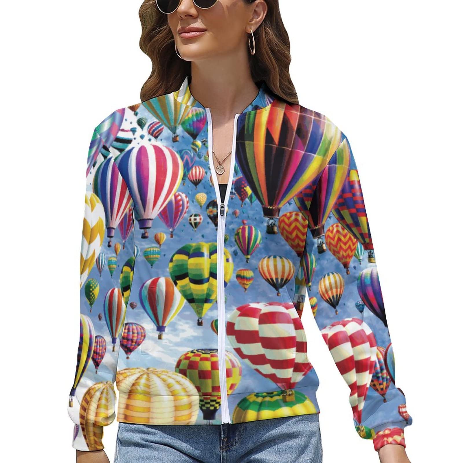 AMRANDOM Fall Jacket Thin Hoodies For Women Sweater (Hot Air Balloon Sky Cartoon print) Lightweight Long Sleeve Sweat shirts essential Hoodie Girls Pullover Tops