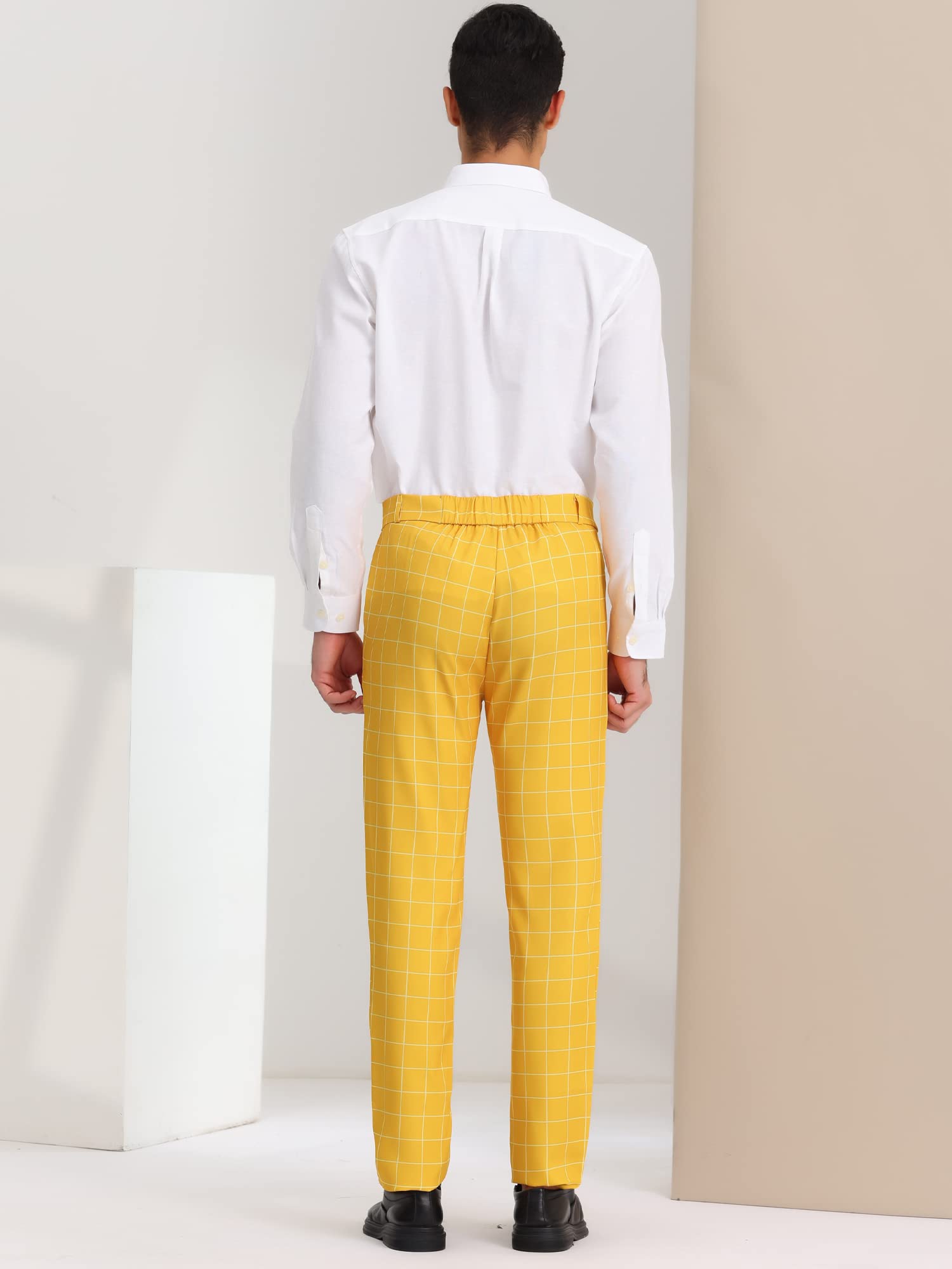 Lars Amadeus Men's Yellow Dress Plaid Pants Flat Front Printed Business Check Trousers 28 Yellow