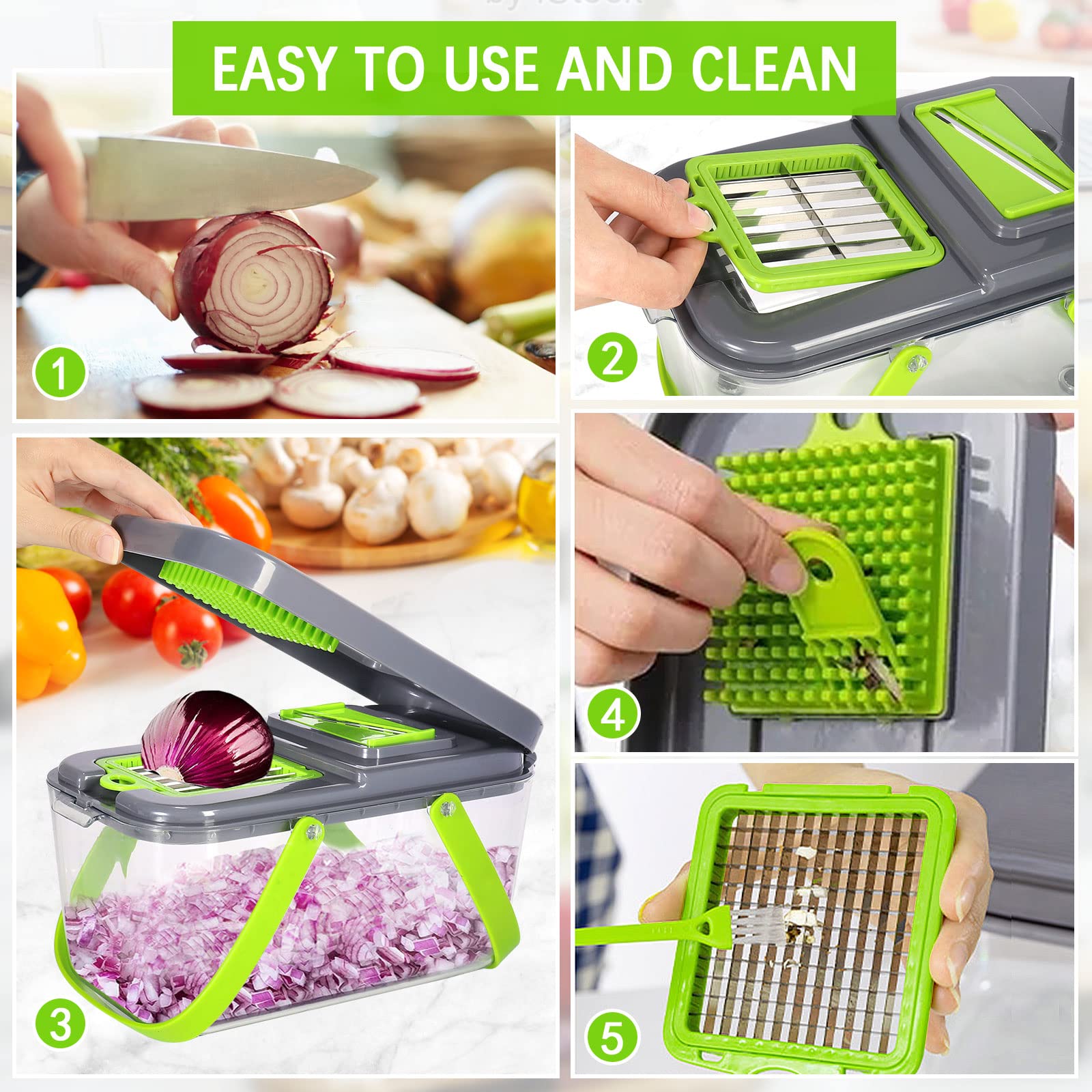 MINGPINHUIUS 22-in-1 Vegetable Chopper Multifunctional Food Chopper with 13 Blades, Onion Mincer Chopper, Food Chopper Slicer Dicer Cutter with Container