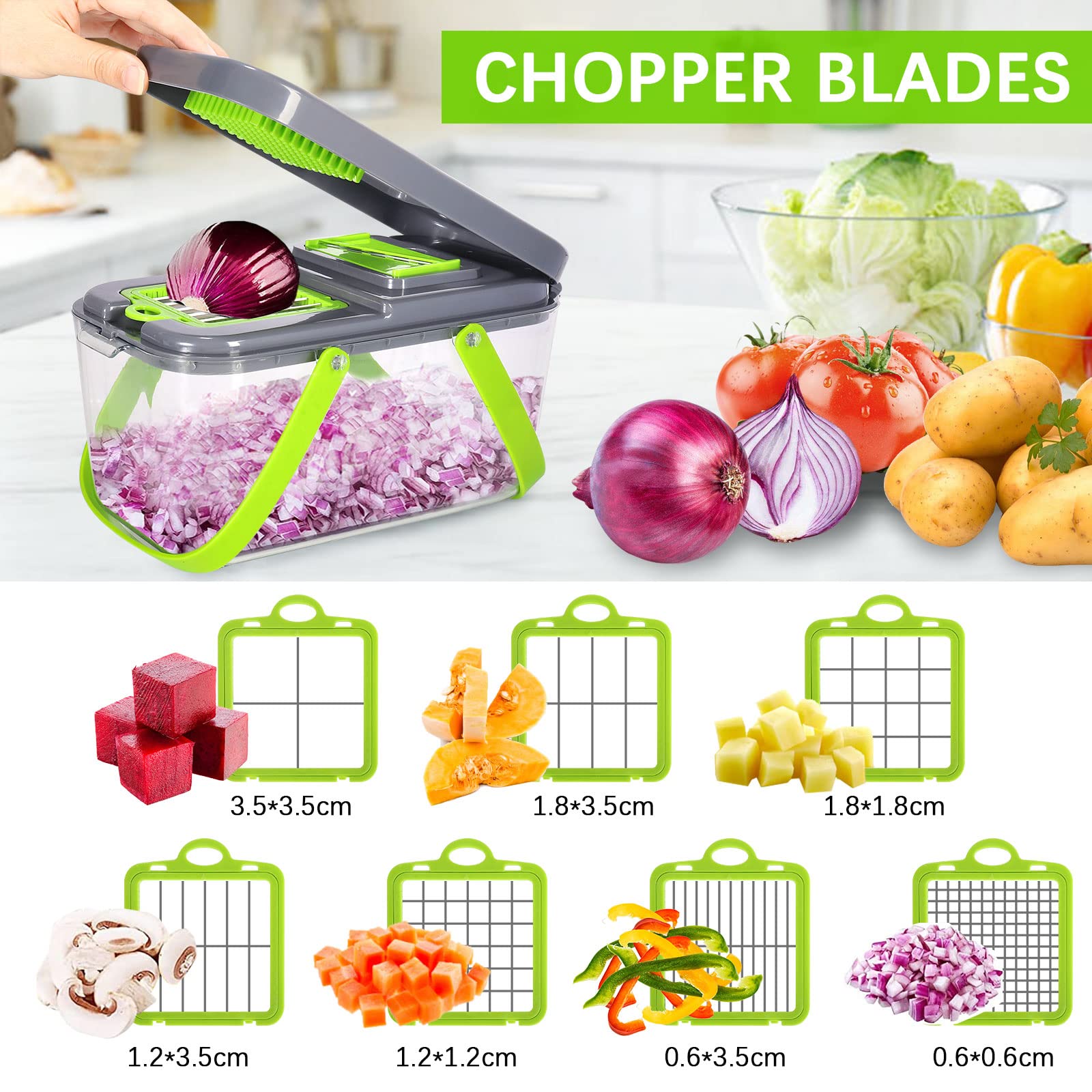 MINGPINHUIUS 22-in-1 Vegetable Chopper Multifunctional Food Chopper with 13 Blades, Onion Mincer Chopper, Food Chopper Slicer Dicer Cutter with Container