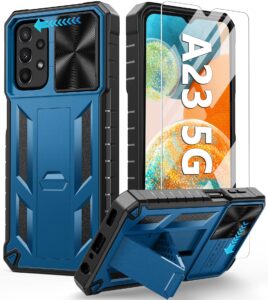 fntcase for samsung galaxy a23 protective case: military drop protection rugged sturdy cellphone cover with kickstand & slide | shockproof heavy-duty tough bumper for samsung a23 5g/4g phone - blue