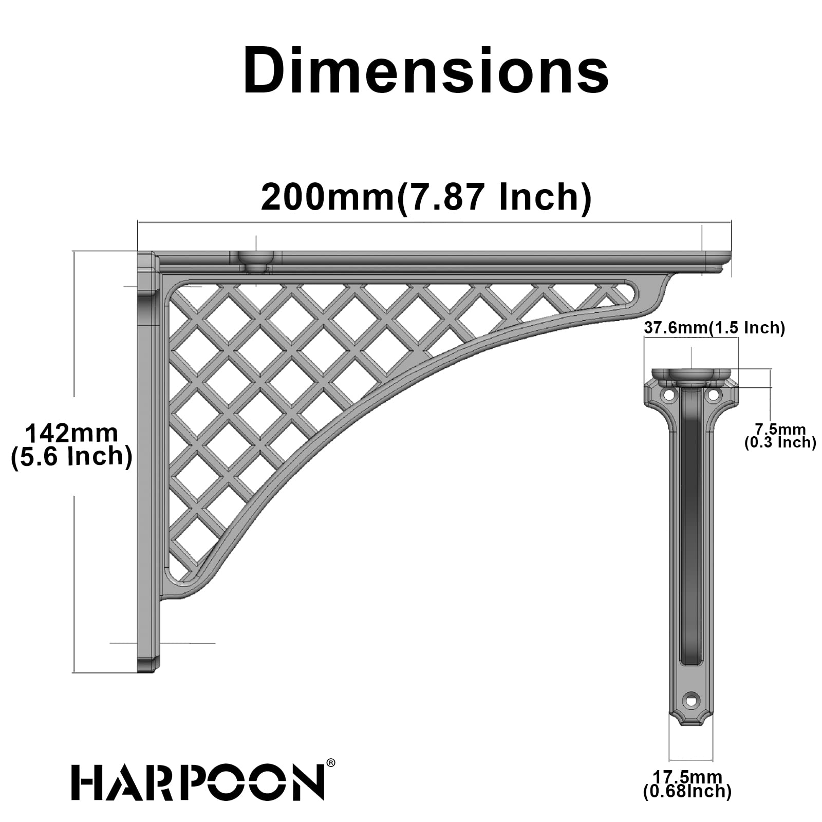 2 Pack Heavy Duty Cast Iron Victorian Shelf Bracket, 7.8 Inches Antique Brass Baroque L-Shaped Shelf Brackets, DIY Projects, Hardware Included