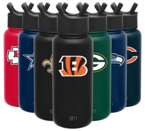 simple modern officially licensed nfl cincinnati bengals water bottle with straw lid | vacuum insulated stainless steel 32oz thermos | summit collection