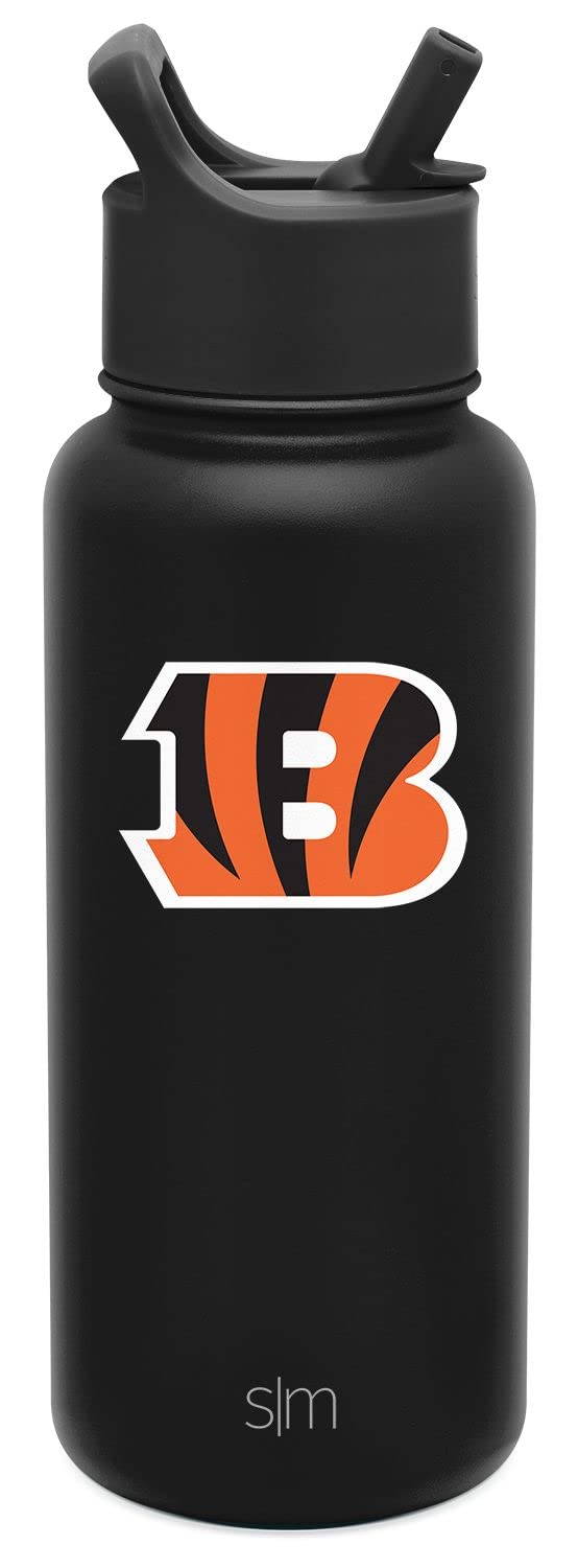 Simple Modern Officially Licensed NFL Cincinnati Bengals Water Bottle with Straw Lid | Vacuum Insulated Stainless Steel 32oz Thermos | Summit Collection