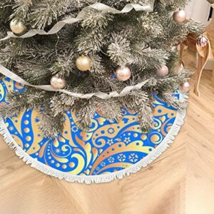 Kuizee Christmas Tree Skirt 30 Inch Xmas Tree Ornament Blue Golden Luxury Deco Xmas Party Decoration Tassels Christmas Party Supplies Christmas Tree Base Cover