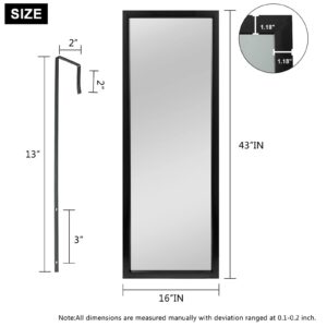 NeuType Full Length Mirror Hanging Over The Door or Leaning Against/ Mounted On Wall, 43"x16", Black, No Stand