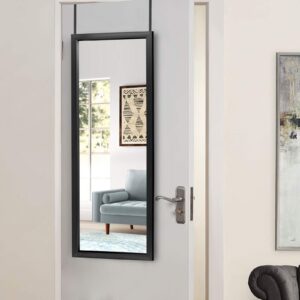 NeuType Full Length Mirror Hanging Over The Door or Leaning Against/ Mounted On Wall, 43"x16", Black, No Stand