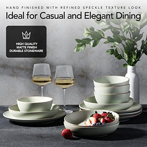 Riverside 12-Piece Dinnerware Set for 4 - Hand Crafted Plates and Bowls Dish Set, Ceramic Stoneware Dinner Set, Microwave & Dishwasher Safe Dishware - Sage Green