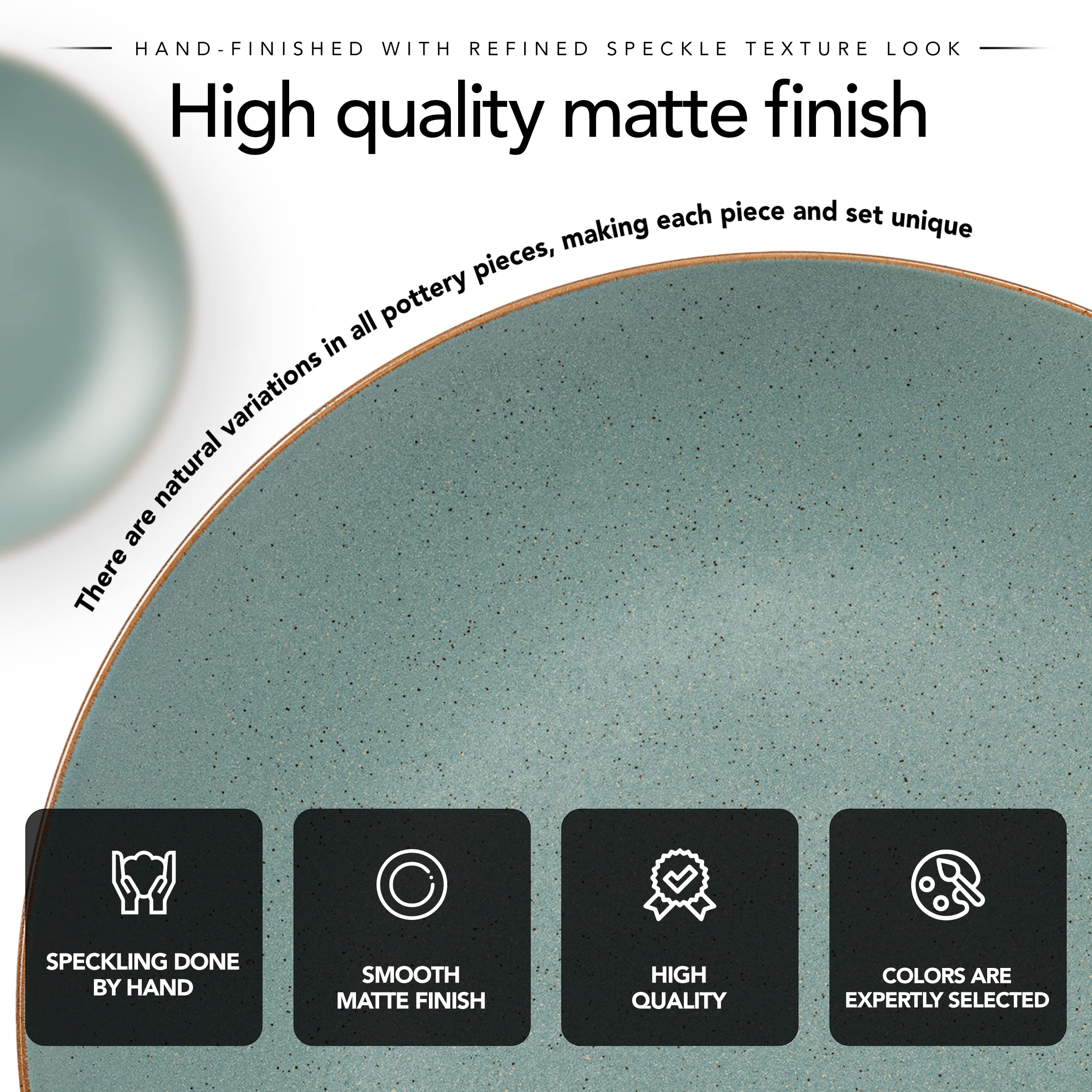 Riverside 12-Piece Dinnerware Set for 4 - Hand Crafted Plates and Bowls Dish Set, Ceramic Stoneware Dinner Set, Microwave & Dishwasher Safe Dishware - California Teal