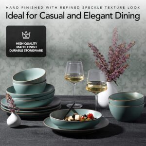 Riverside 12-Piece Dinnerware Set for 4 - Hand Crafted Plates and Bowls Dish Set, Ceramic Stoneware Dinner Set, Microwave & Dishwasher Safe Dishware - California Teal