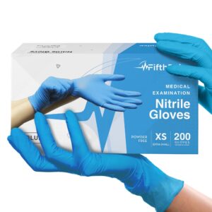 blue nitrile disposable gloves x small, 200 count - latex free medical gloves, dental and surgical grade - powder free rubber gloves