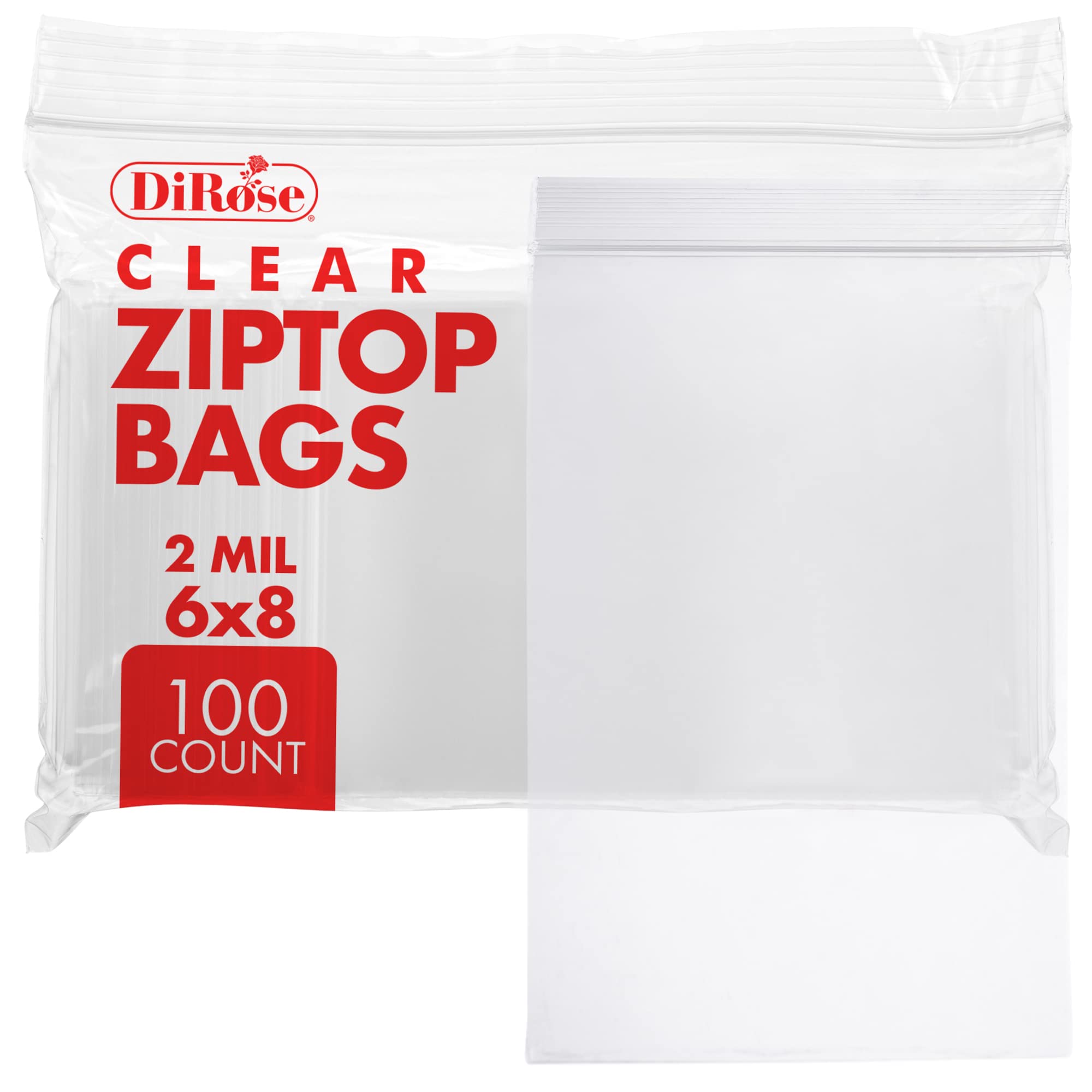 Dirose Reclosable Poly Zip Top Bags - 6" x 8" (100 Count), 2 Mil - Plastic Zip&lock Bags – Resealable Plastic Bags with Zipper - Clear Bags for Snacks, Hardware, Arts & Crafts