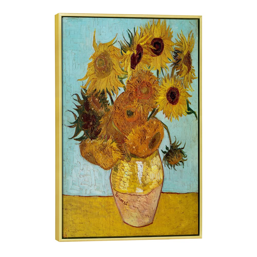 Wieco Art Framed Canvas Wall Art Size L Sunflower by Vincent Van Gogh Oil Paintings Reproduction Abstract Wall Decorations for Living Room Golden Frame Home Decorations