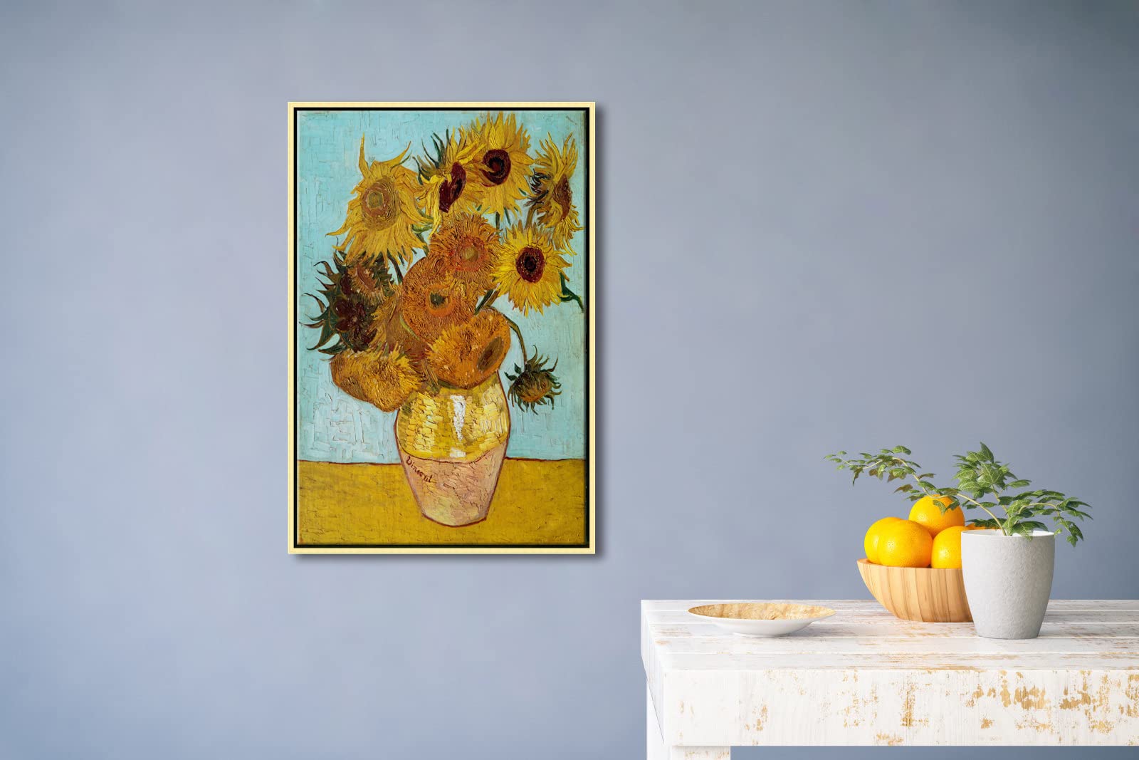 Wieco Art Framed Canvas Wall Art Size L Sunflower by Vincent Van Gogh Oil Paintings Reproduction Abstract Wall Decorations for Living Room Golden Frame Home Decorations