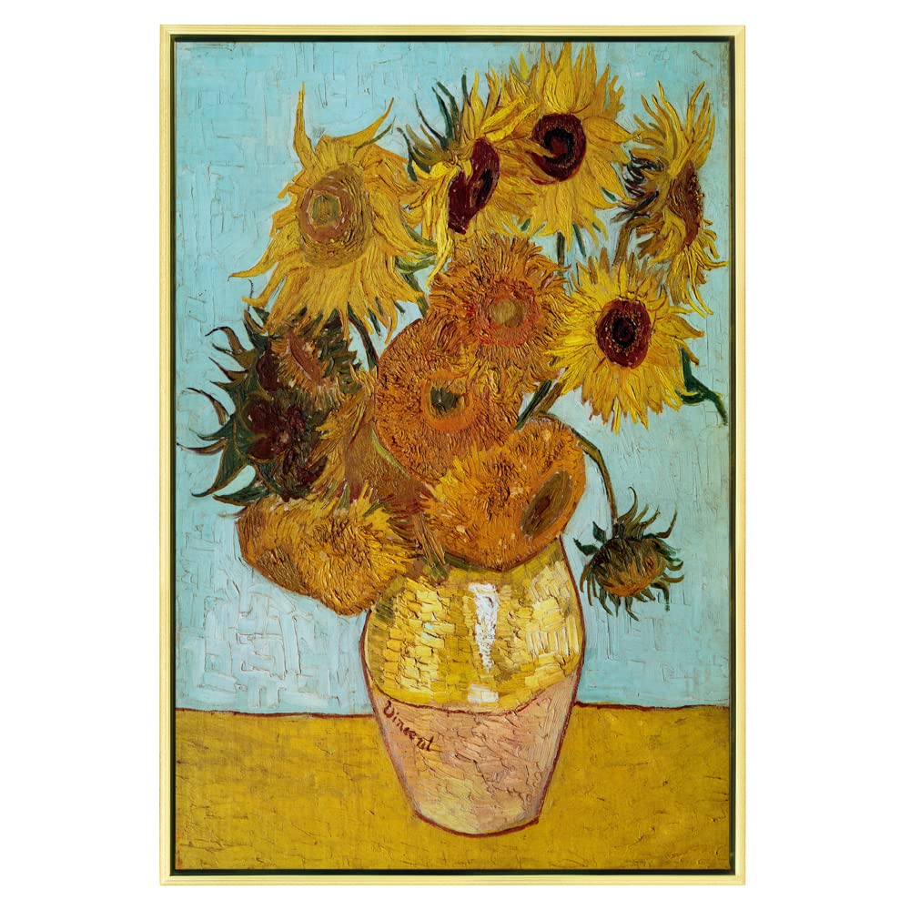 Wieco Art Framed Canvas Wall Art Size L Sunflower by Vincent Van Gogh Oil Paintings Reproduction Abstract Wall Decorations for Living Room Golden Frame Home Decorations